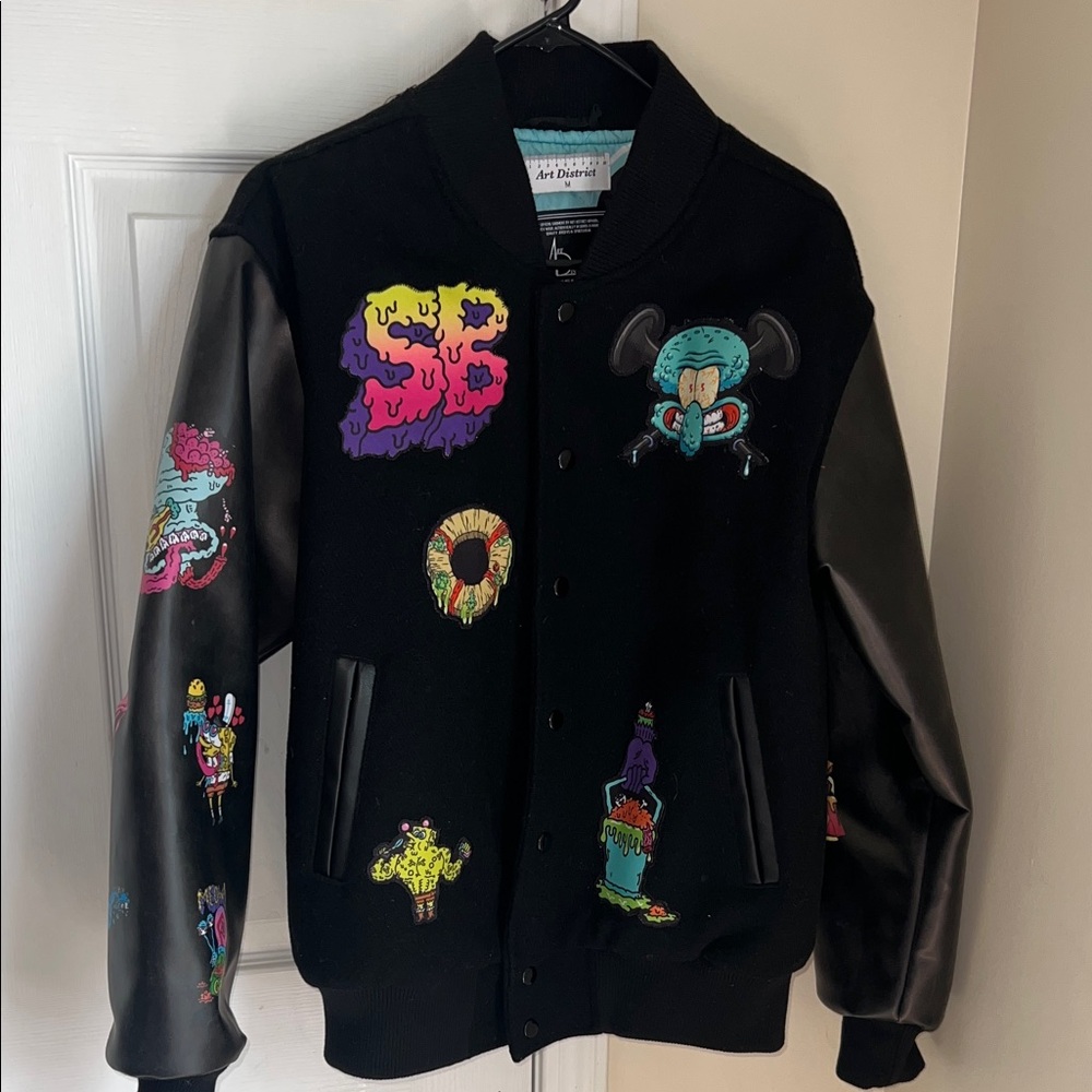 Black Varsity Jacket with Colorful Patches
